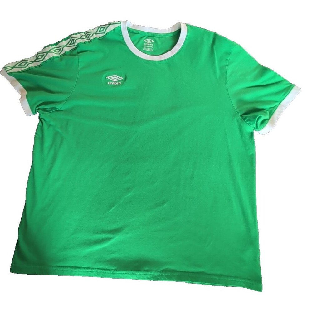 Umbro T-shirt Mens 2XL Green Soccer Embroidered Football Sports Shirt XXL